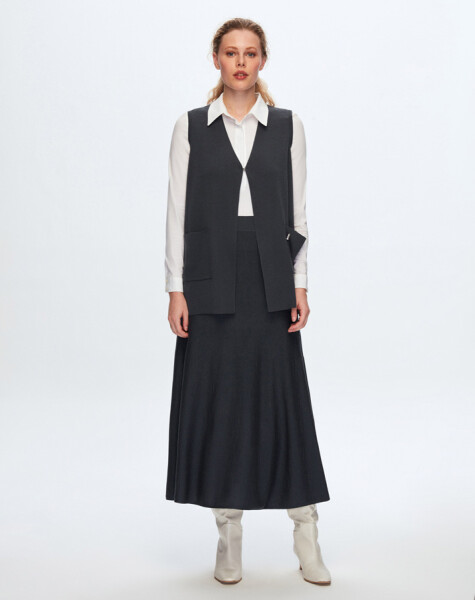 T24K-2018 Solid Color Flared Skirt - 4