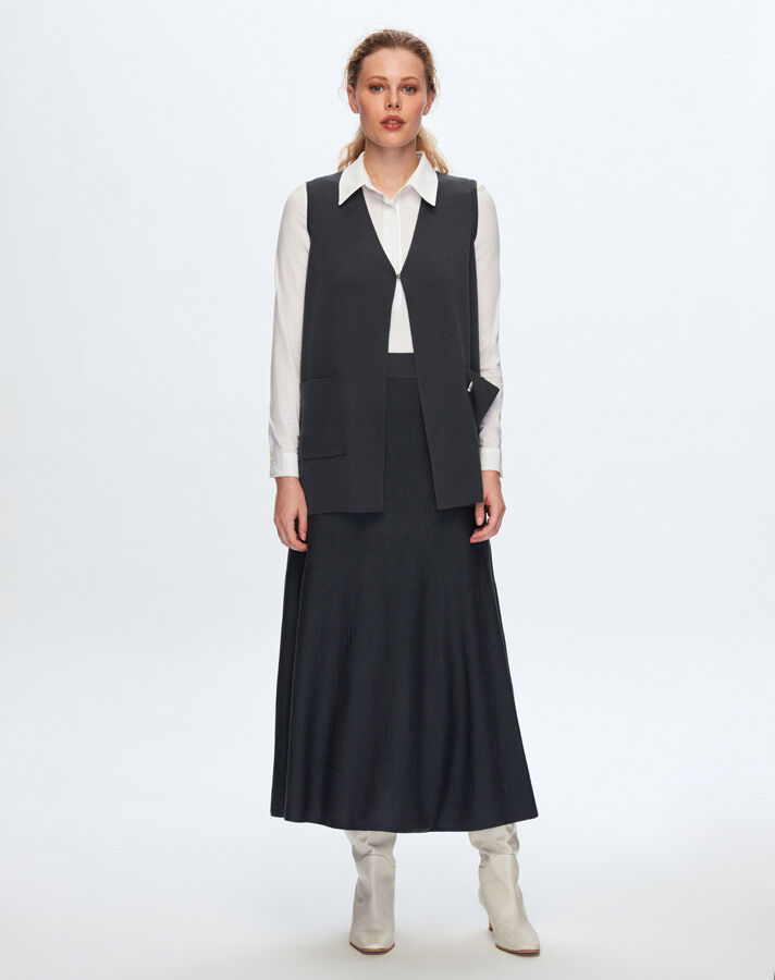 T24K-2018 Solid Color Flared Skirt - 4