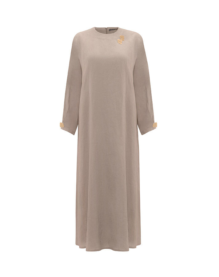 Solid Color Linen Dress with Accessory Detail - 1