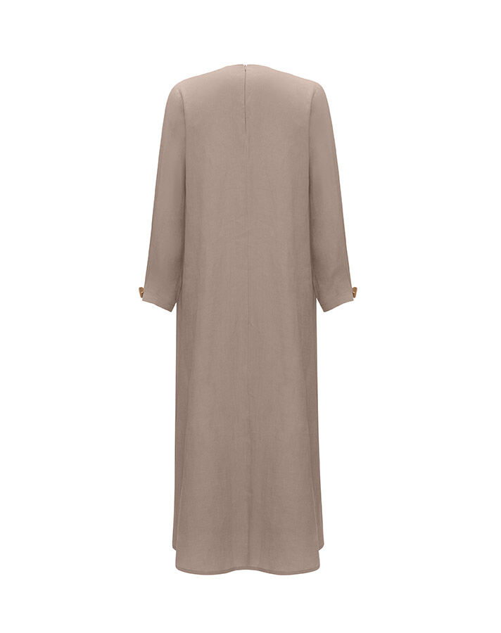 Solid Color Linen Dress with Accessory Detail - 3