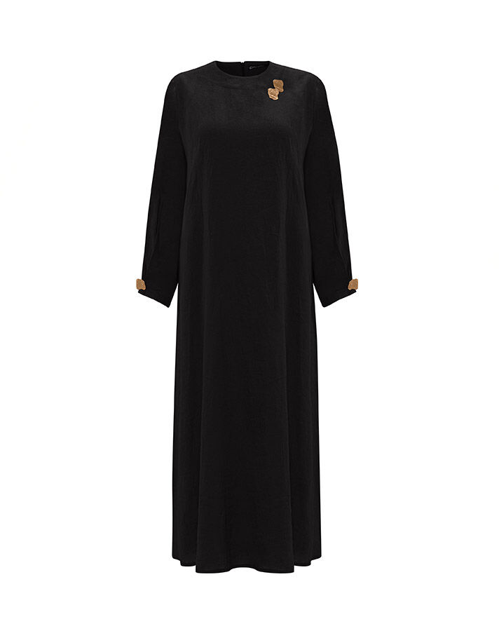 Solid Color Linen Dress with Accessory Detail - 7
