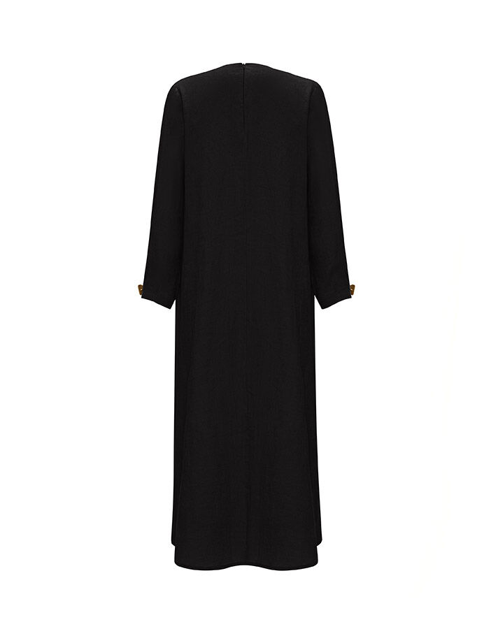 Solid Color Linen Dress with Accessory Detail - 8