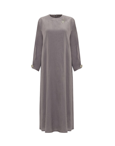 Solid Color Linen Dress with Accessory Detail - 9