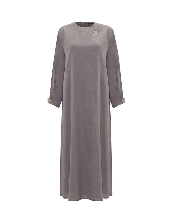 Solid Color Linen Dress with Accessory Detail - 9