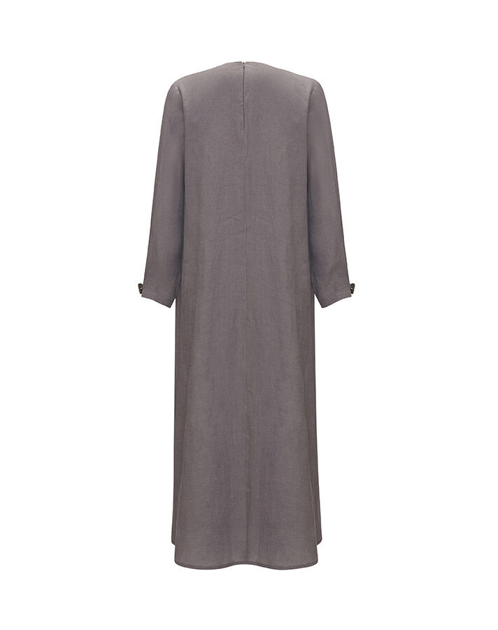 Solid Color Linen Dress with Accessory Detail - 10