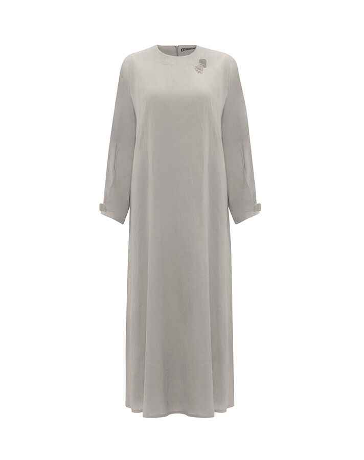 Solid Color Linen Dress with Accessory Detail - 11