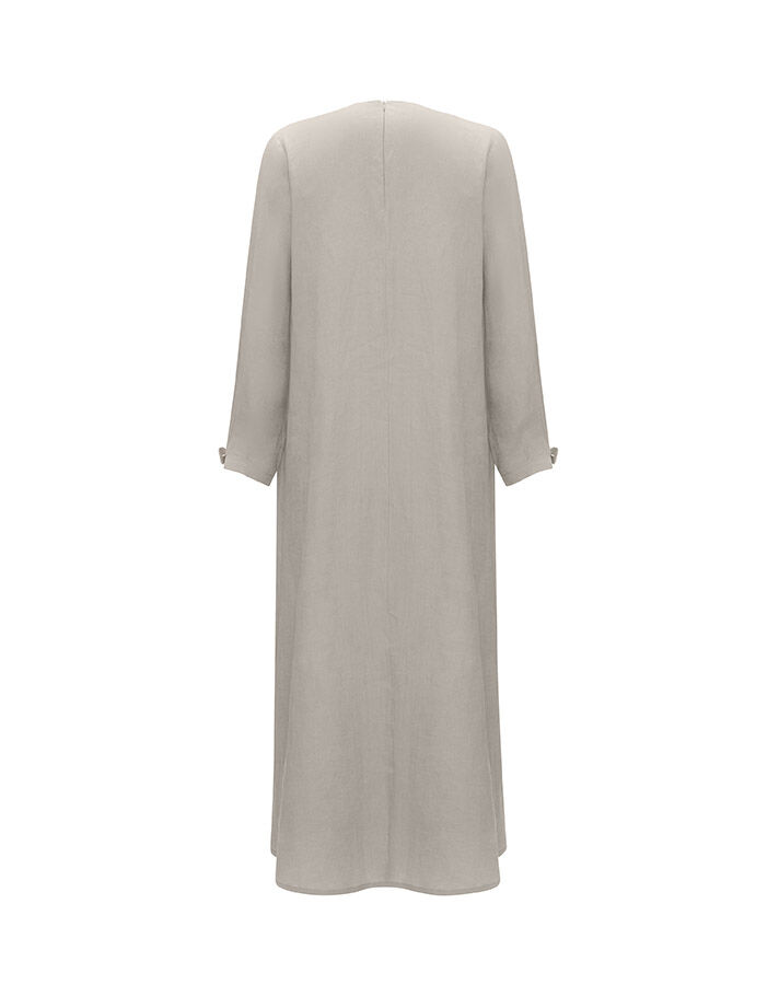 Solid Color Linen Dress with Accessory Detail - 12