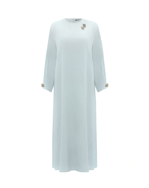 Solid Color Linen Dress with Accessory Detail - 13
