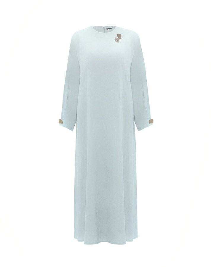 Solid Color Linen Dress with Accessory Detail - 13