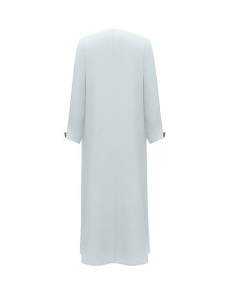 Solid Color Linen Dress with Accessory Detail - 14