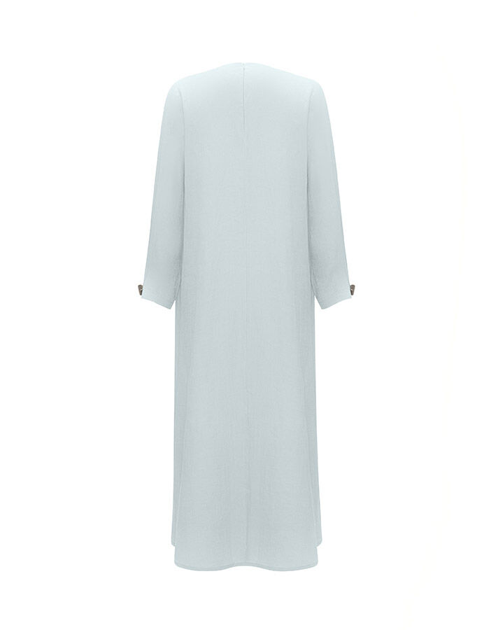 Solid Color Linen Dress with Accessory Detail - 14