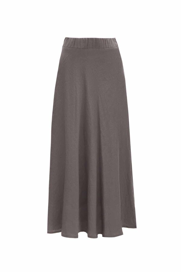 Solid Color Linen Flared Skirt - 5