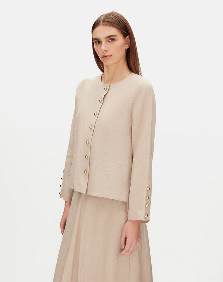 Solid Color Linen Short Jacket - 4