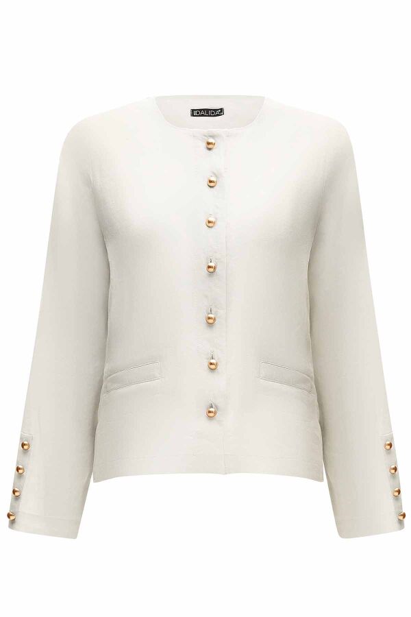 Solid Color Linen Short Jacket - 7