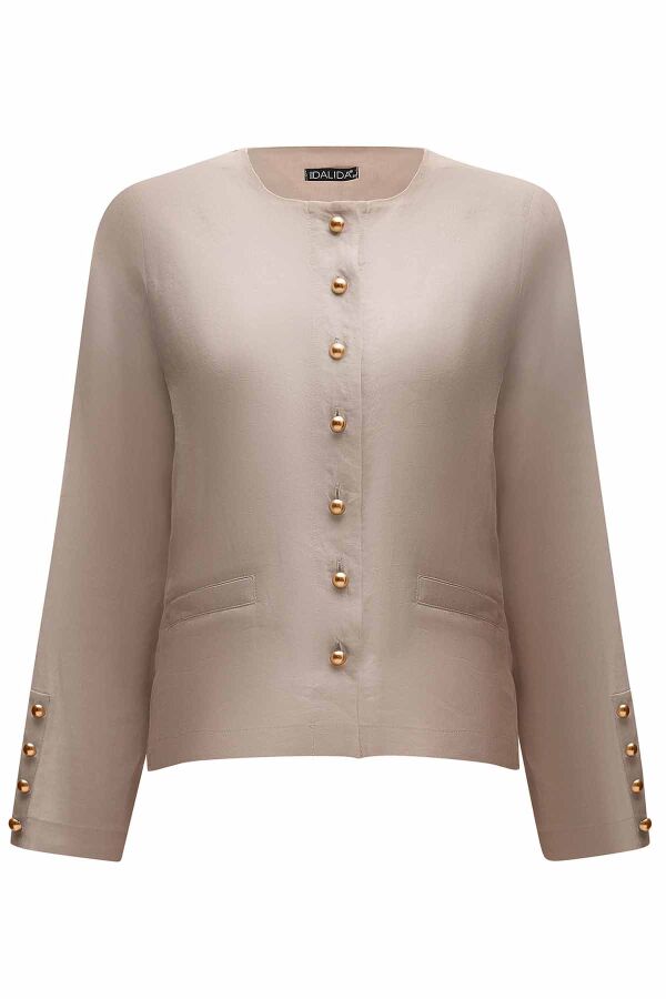 Solid Color Linen Short Jacket - 1