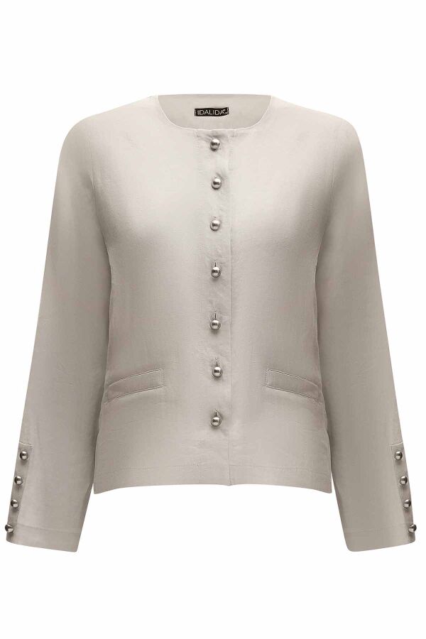 Solid Color Linen Short Jacket - 13