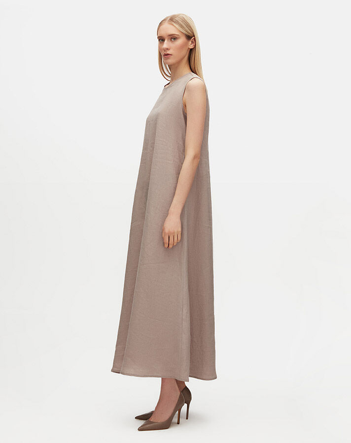 Solid Color Linen Sleeveless Dress - 1