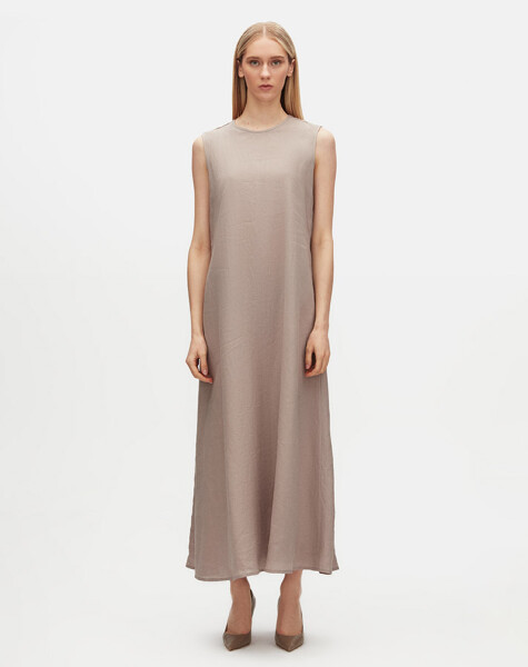 Solid Color Linen Sleeveless Dress - 2
