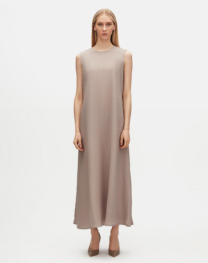 Solid Color Linen Sleeveless Dress - 2