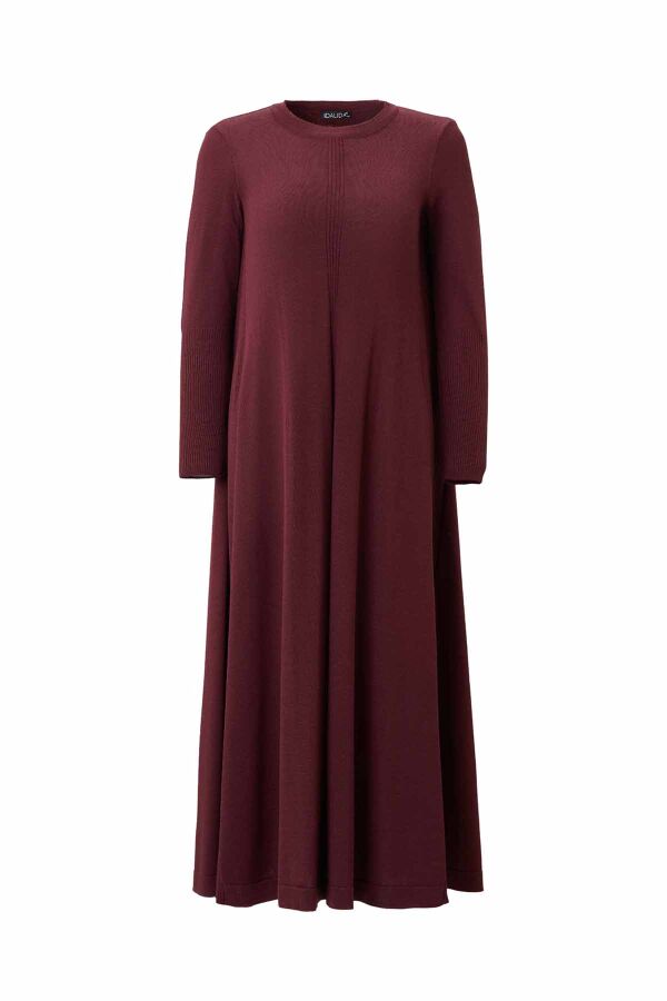 Solid Relaxed Fit Knit Dress Burgundy - 1