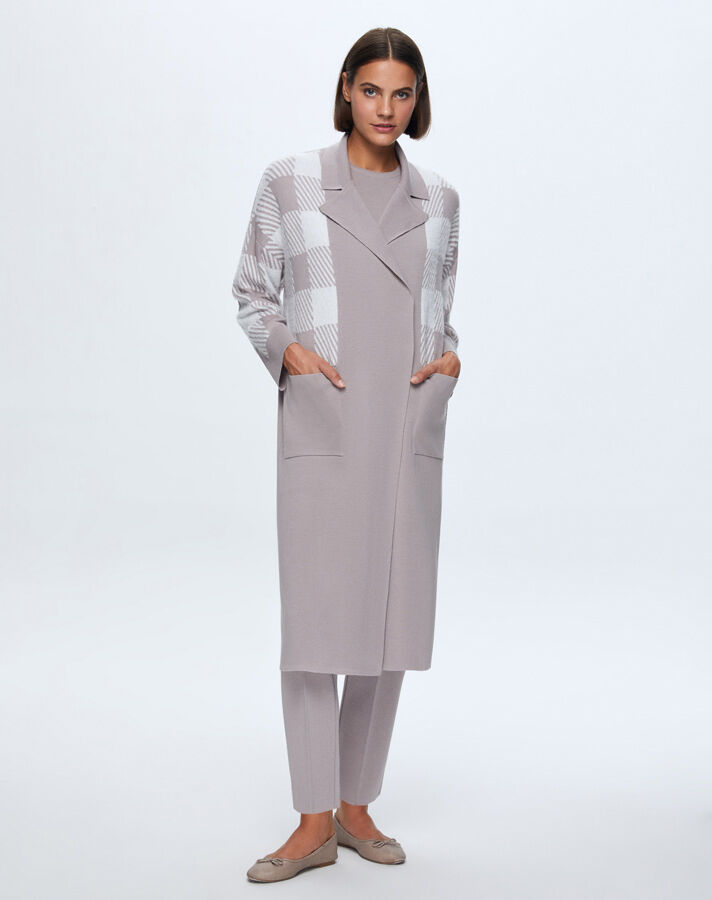 T24K-9027 Square Goose Feet Long Cardigan - 2