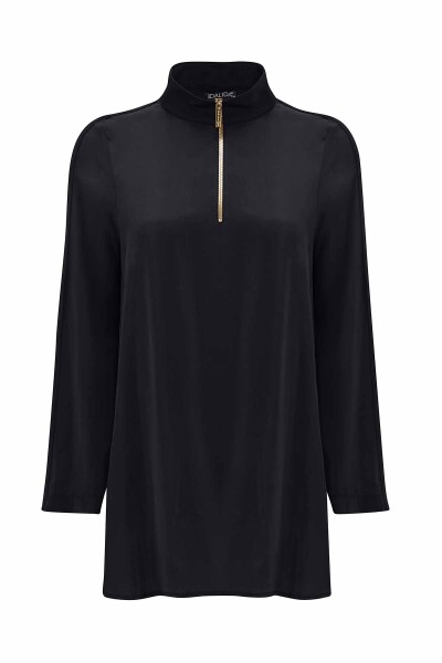 Stand Collar Zippered Long Sleeve Tunic - 10