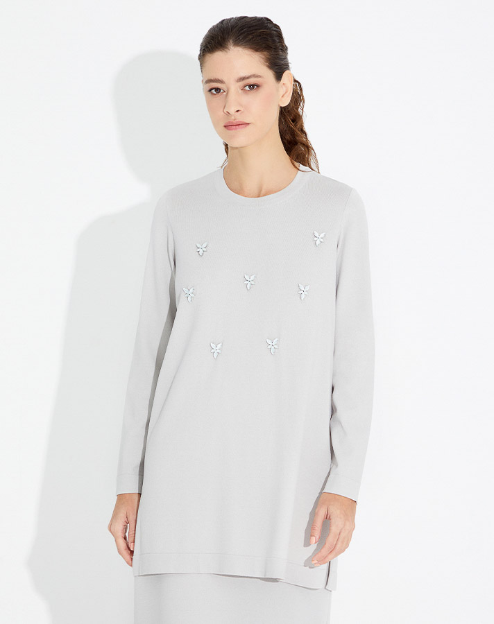 T23Y-6023 Knitwear Tunic with Stone Detail on the Front - 6