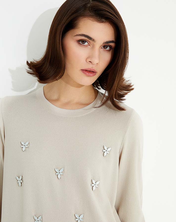 T23Y-6023 Knitwear Tunic with Stone Detail on the Front - 1