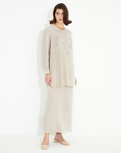 T23Y-6023 Knitwear Tunic with Stone Detail on the Front - 2