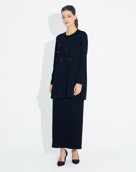 T23Y-6023 Knitwear Tunic with Stone Detail on the Front - 8