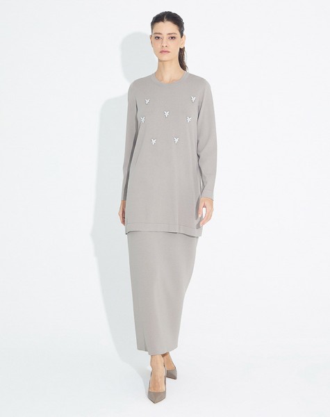 T23Y-6023 Knitwear Tunic with Stone Detail on the Front - 3