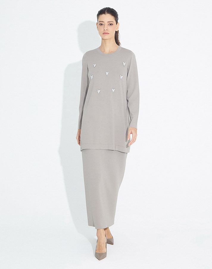 T23Y-6023 Knitwear Tunic with Stone Detail on the Front - 3