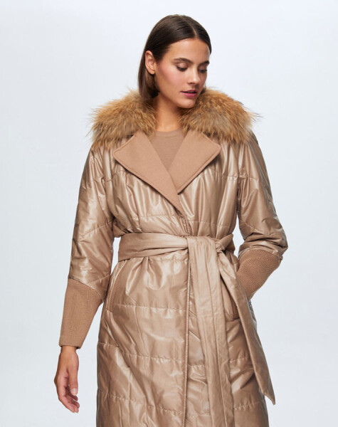 T24K-8021 Long Fur Coat with Strap Detail - 1