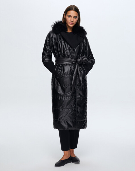 T24K-8021 Long Fur Coat with Strap Detail - 6