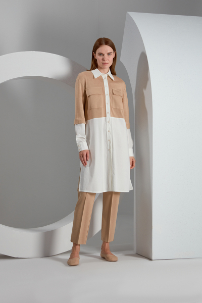 T23K-3004 Erkek Yaka Triko Detaylı Gömlek DIDO-BEİGE - 1