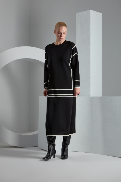 T23K-6039 İnce Çizgi Detaylı Triko Tunik - 1