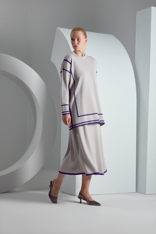 T23K-6039 İnce Çizgi Detaylı Triko Tunik - 9