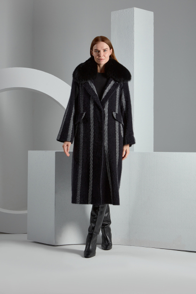 T23K-8003 Kürk Yaka Yumoş Manto BLACK / PONGO-VİOLET - 1