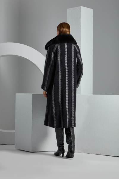 T23K-8003 Kürk Yaka Yumoş Manto BLACK / PONGO-VİOLET - 2