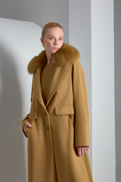 T23K-8007 Kürk Yaka Uzun Triko Manto DACIA-OLİVE - 3