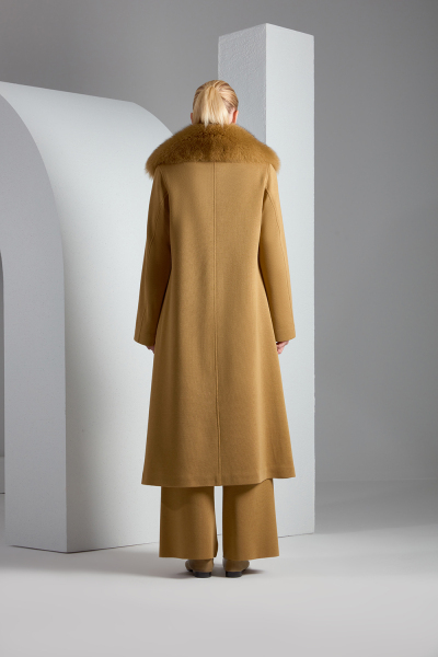 T23K-8007 Kürk Yaka Uzun Triko Manto DACIA-OLİVE - 4