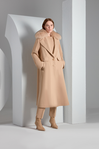 T23K-8007 Kürk Yaka Uzun Triko Manto DIDO-BEİGE - 3
