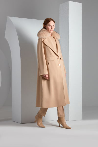 T23K-8007 Kürk Yaka Uzun Triko Manto DIDO-BEİGE - 4