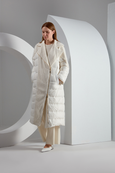 T23K-8017 Yumoş İp Detaylı Şişme Mont ECRU - 2