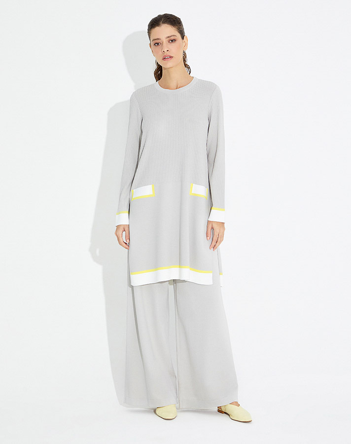 T23Y-6006 Cep Görünümlü Fitilli Triko Tunik - 1