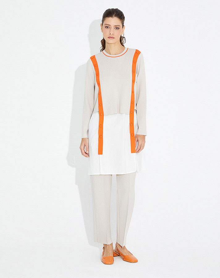 T23Y-6008 Poplin Detaylı Triko Tunik - 1