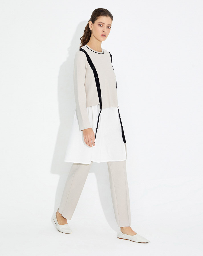 T23Y-6008 Poplin Detaylı Triko Tunik - 3