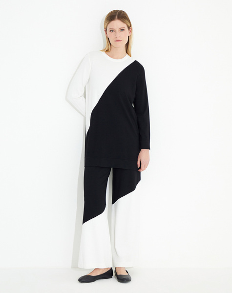 T23Y-6014 Deseni Asimetrik Triko Tunik - 2