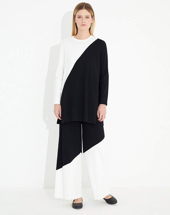 T23Y-6014 Deseni Asimetrik Triko Tunik - 1