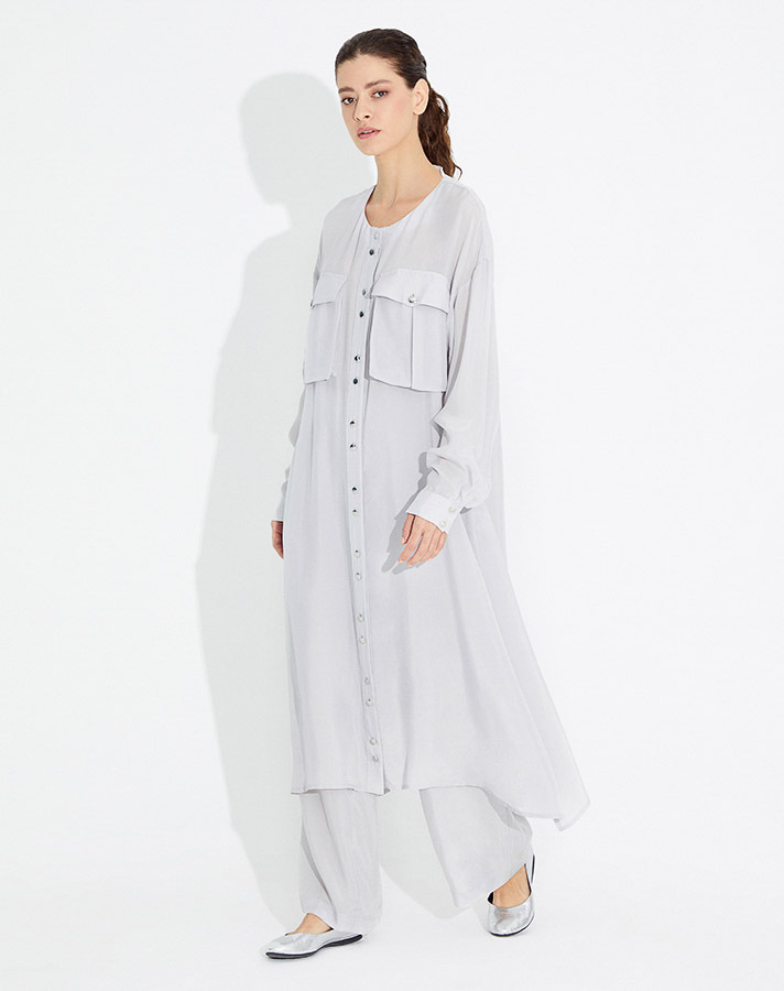T23Y-6015 Düğmeli Kupra Tunik - 1